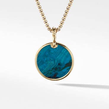 Limited DY Elements® Disc Pendant in 18K Yellow Gold with Chrysocolla and Pavé Diamonds
