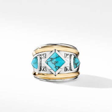 Modern Renaissance Stone Ring with 18K Yellow Gold and Turquoise
