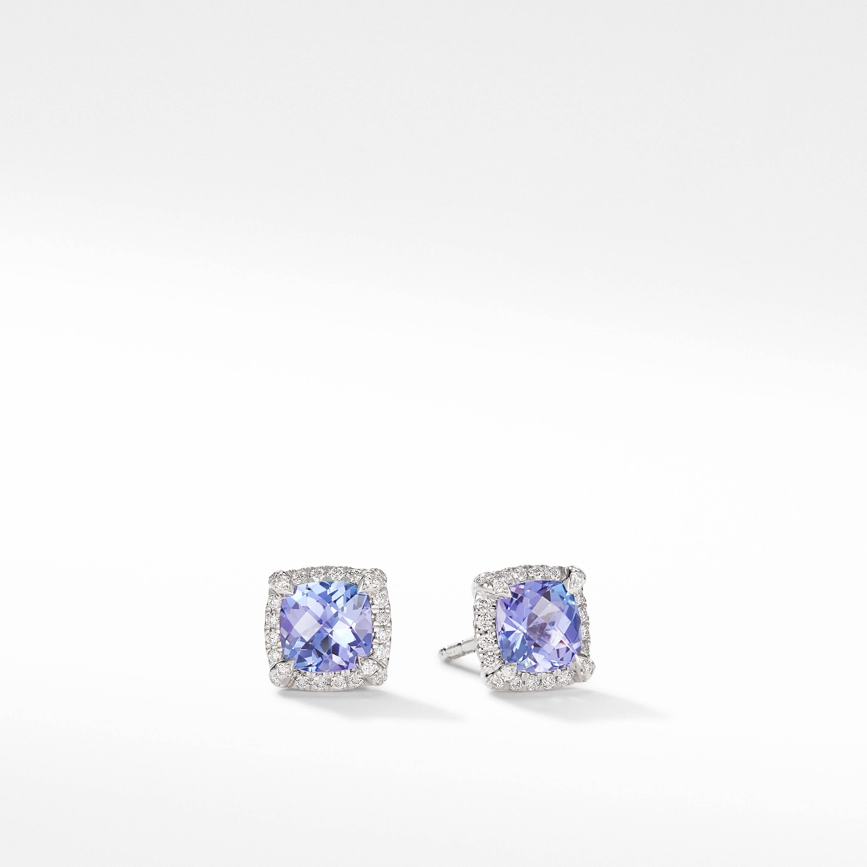 Petite Chatelaine® Pavé Bezel Stud Earrings in 18K White Gold with Tanzanite and Diamonds