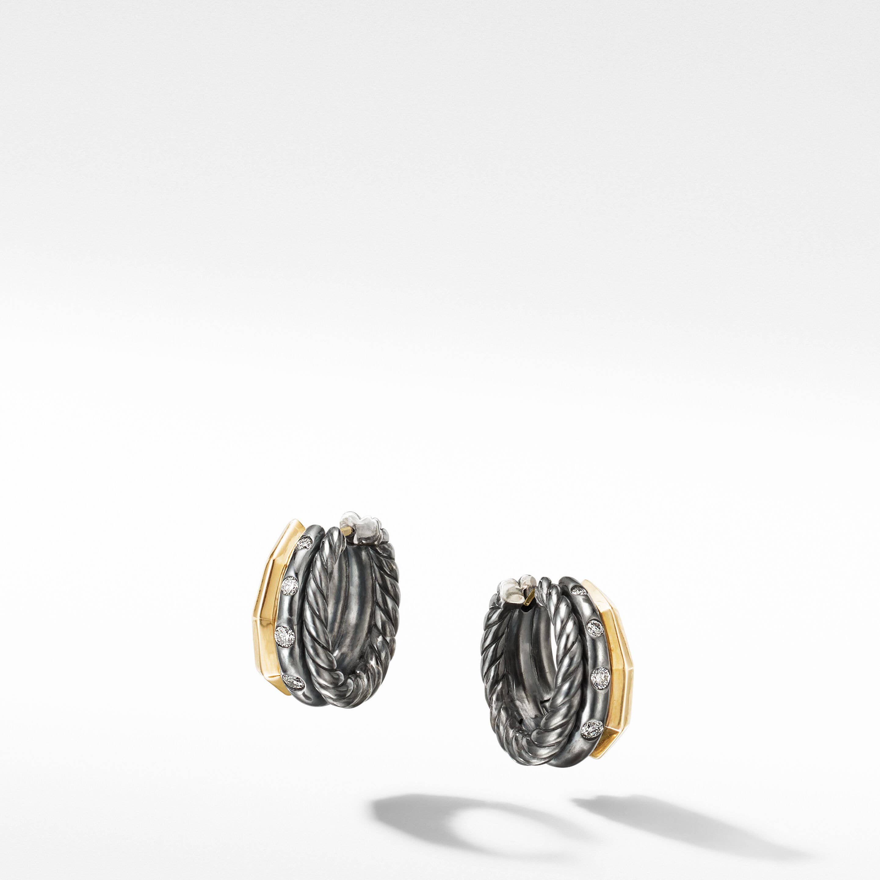 Stax Huggie Hoop Earrings in Blackened Silver with 18K Yellow Gold and Pavé Diamonds