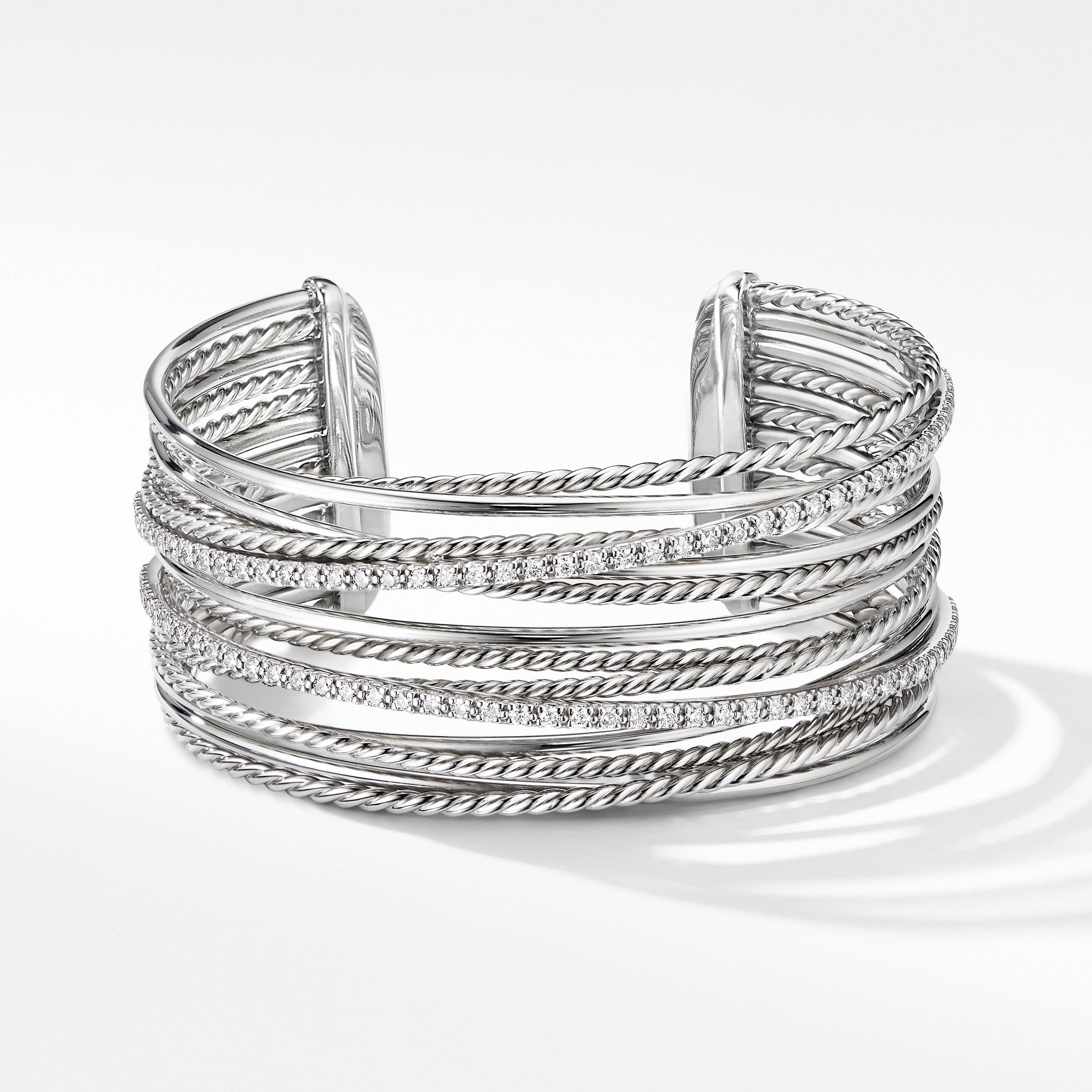 Crossover Cuff Bracelet in Sterling Silver with Pavé Diamonds