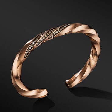 Cable Edge® Cuff Bracelet in Recycled 18K Rose Gold with Pavé Cognac Diamonds