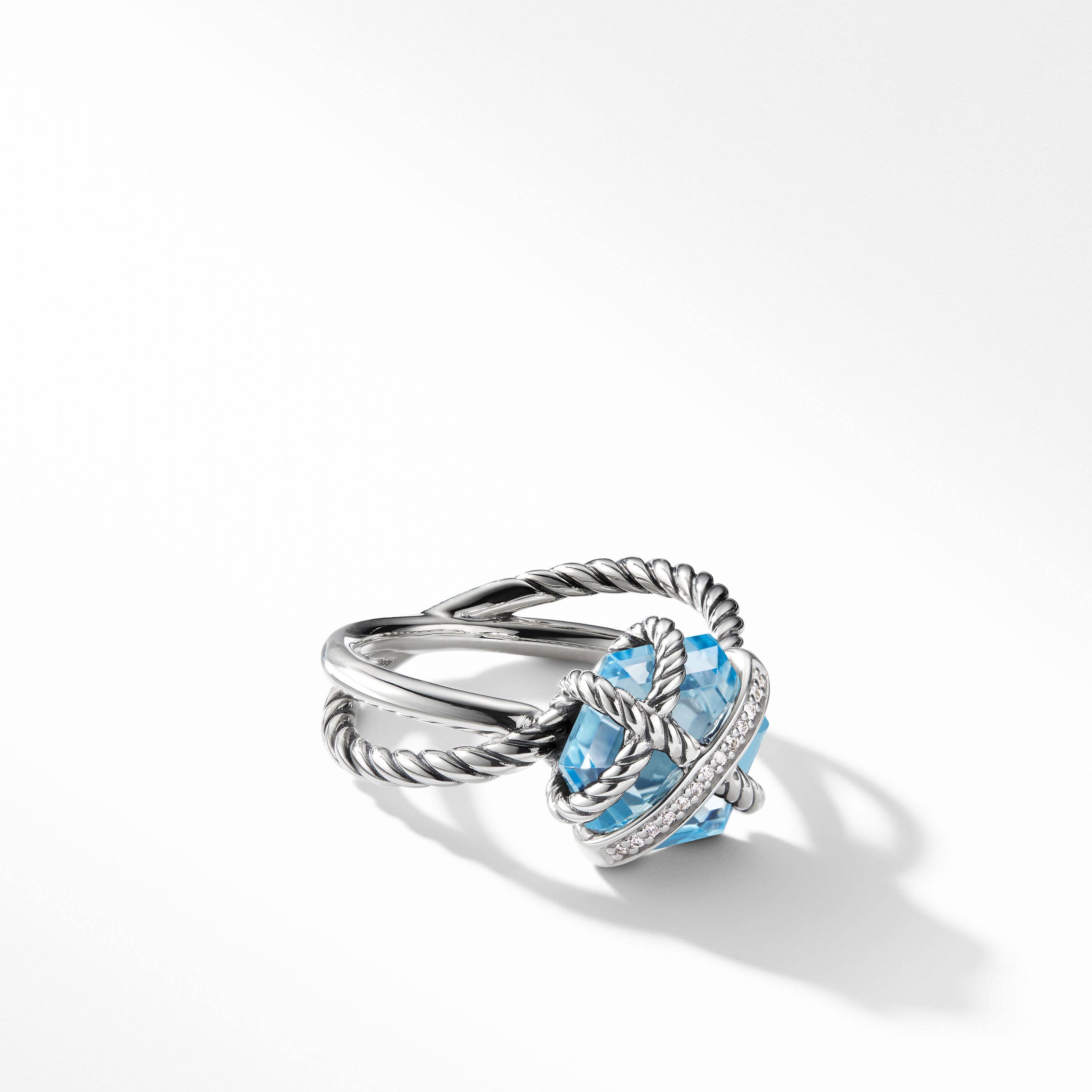 Cable Wrap Ring with Blue Topaz and Pavé Diamonds