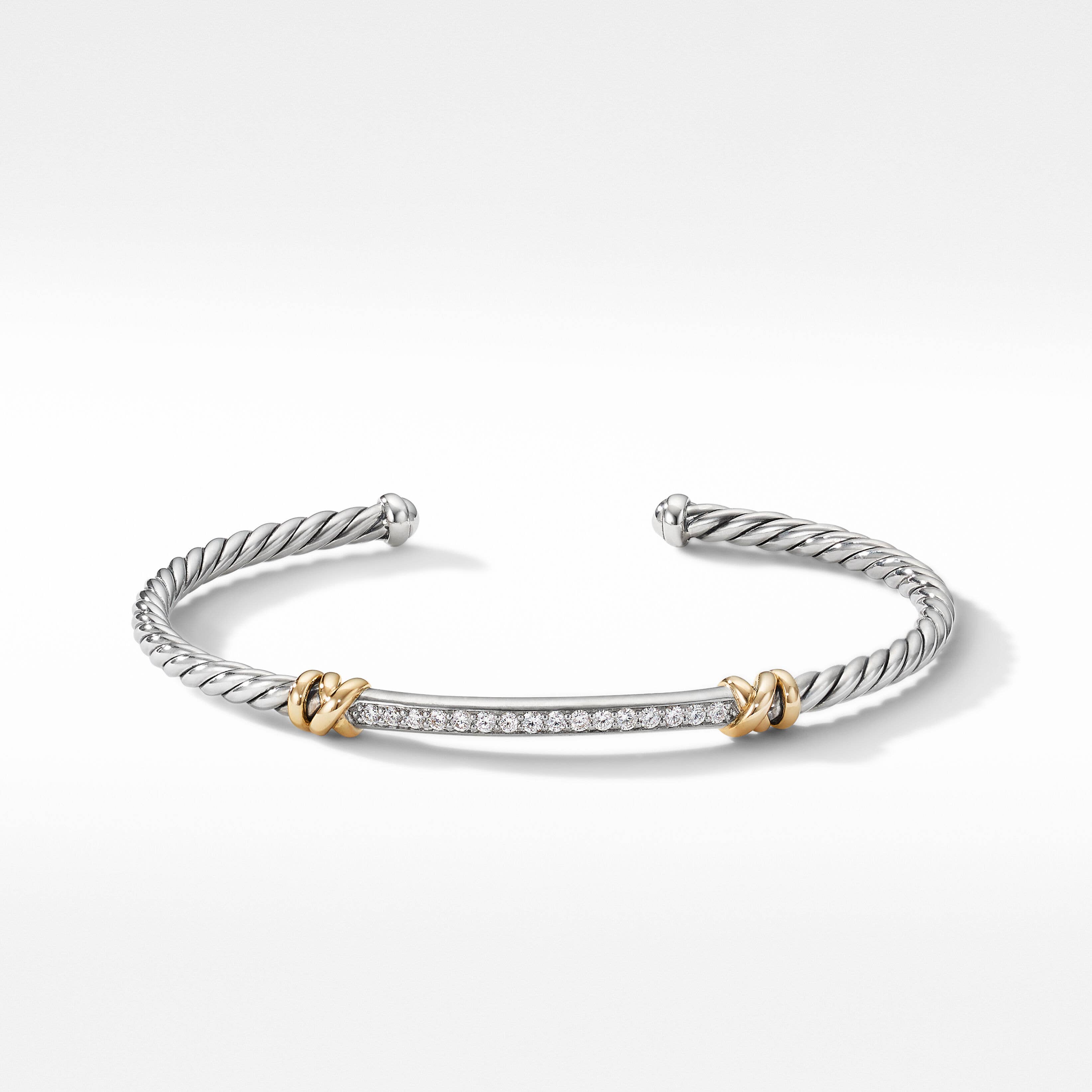 Petite Helena Two Station Wrap Bracelet in Sterling Silver with 18K Yellow Gold with Pavé Diamonds