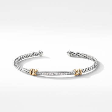 Petite Helena Two Station Wrap Bracelet in Sterling Silver with 18K Yellow Gold with Pavé Diamonds