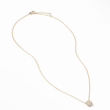 Cushion Stud Pendant Necklace in 18K Yellow Gold with Pavé Diamonds