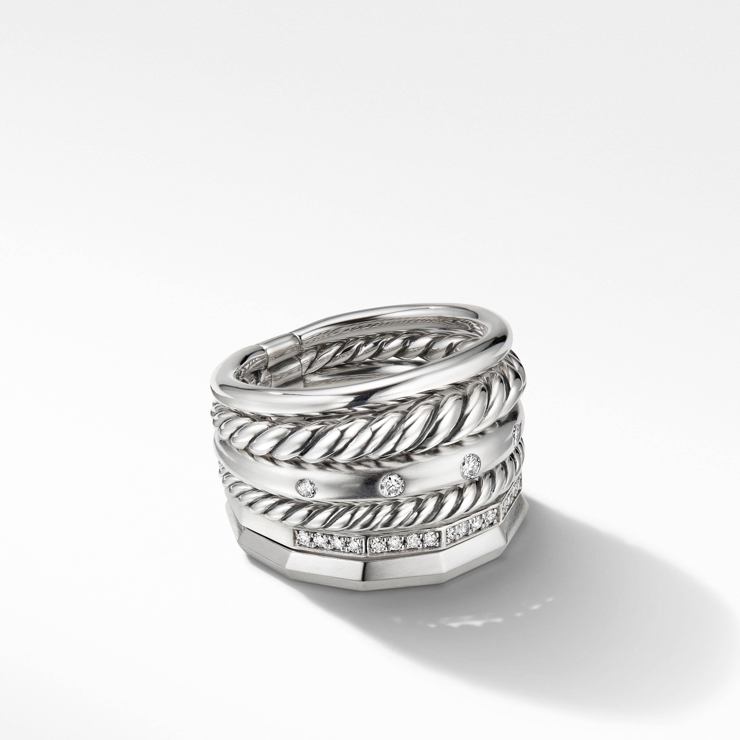 Stax Six Row Ring in Sterling Silver with Pavé Diamonds