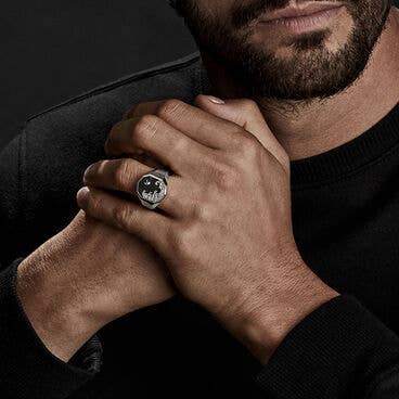 Waves Signet Ring with Forged Carbon