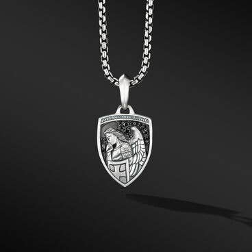 St. Michael Amulet in Sterling Silver with Pavé Black Diamonds
