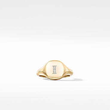 DY I Initial Pinky Ring in 18K Yellow Gold with Pavé Diamonds