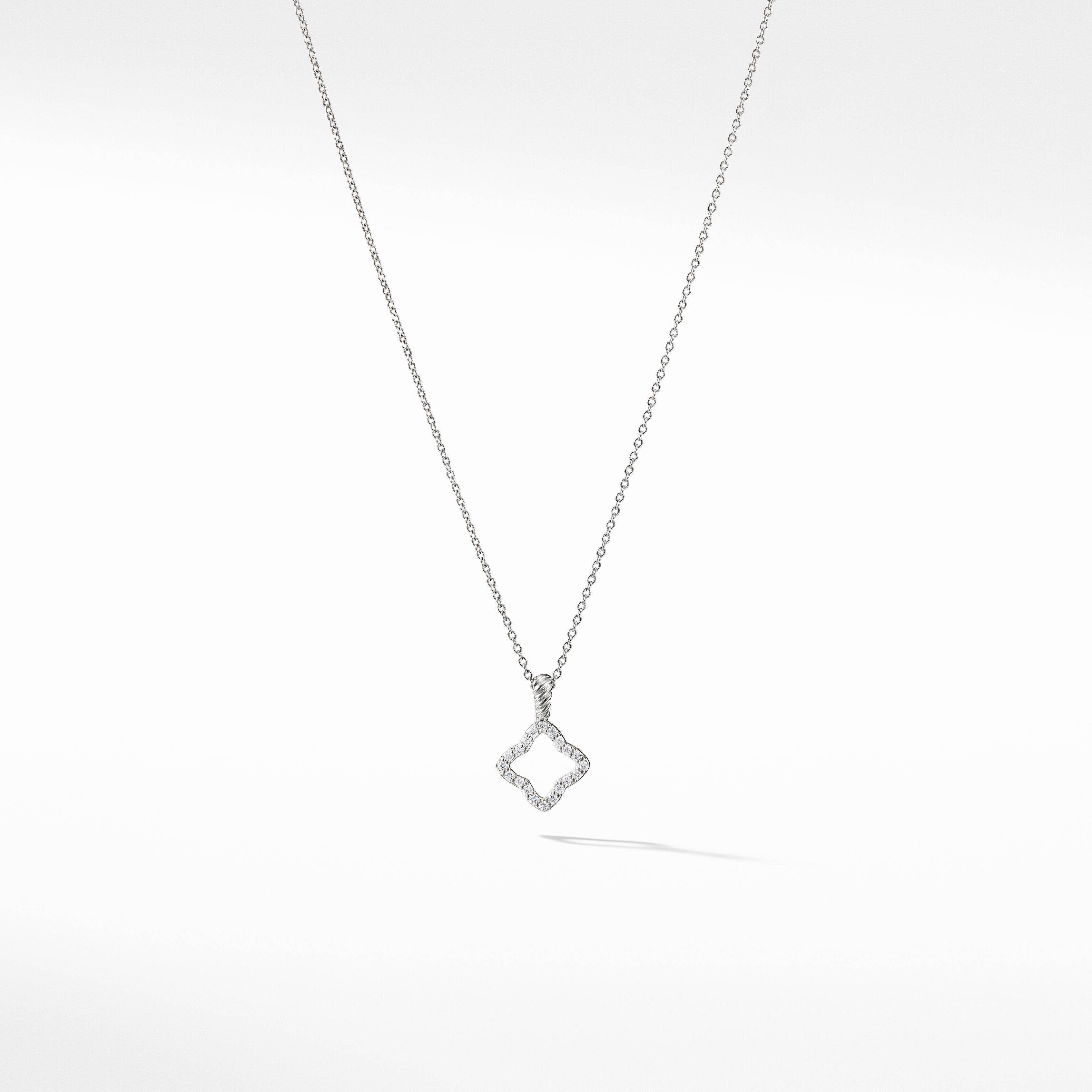Cable Collectibles® Quatrefoil Necklace in 18K White Gold with Pavé Diamonds