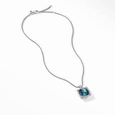 Chatelaine® Pavé Bezel Pendant Necklace with Hampton Blue Topaz and Diamonds
