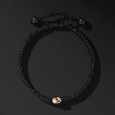 Memento Mori Skull Station Woven Bracelet with Black Nylon, Black Onyx and 18K Yellow Gold
