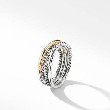 Crossover Band Ring in Sterling Silver with 18K Yellow Gold, 6.8mm