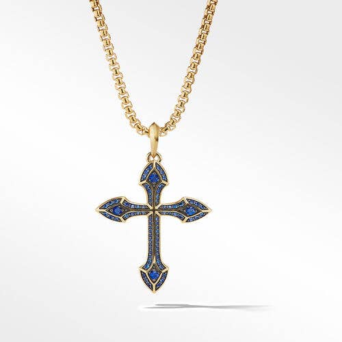 Gothic Cross Amulet in 18K Yellow Gold with Pavé Sapphires