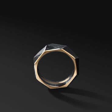 Torqued Faceted Band Ring in 18K Yellow Gold with Forged Carbon