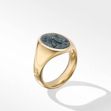 Petrvs® Bee Signet Ring in 18K Yellow Gold with Bloodstone