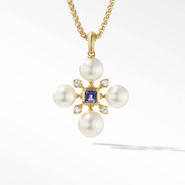Renaissance Pendant in 18K Yellow Gold with Pearls, Iolite and Diamonds