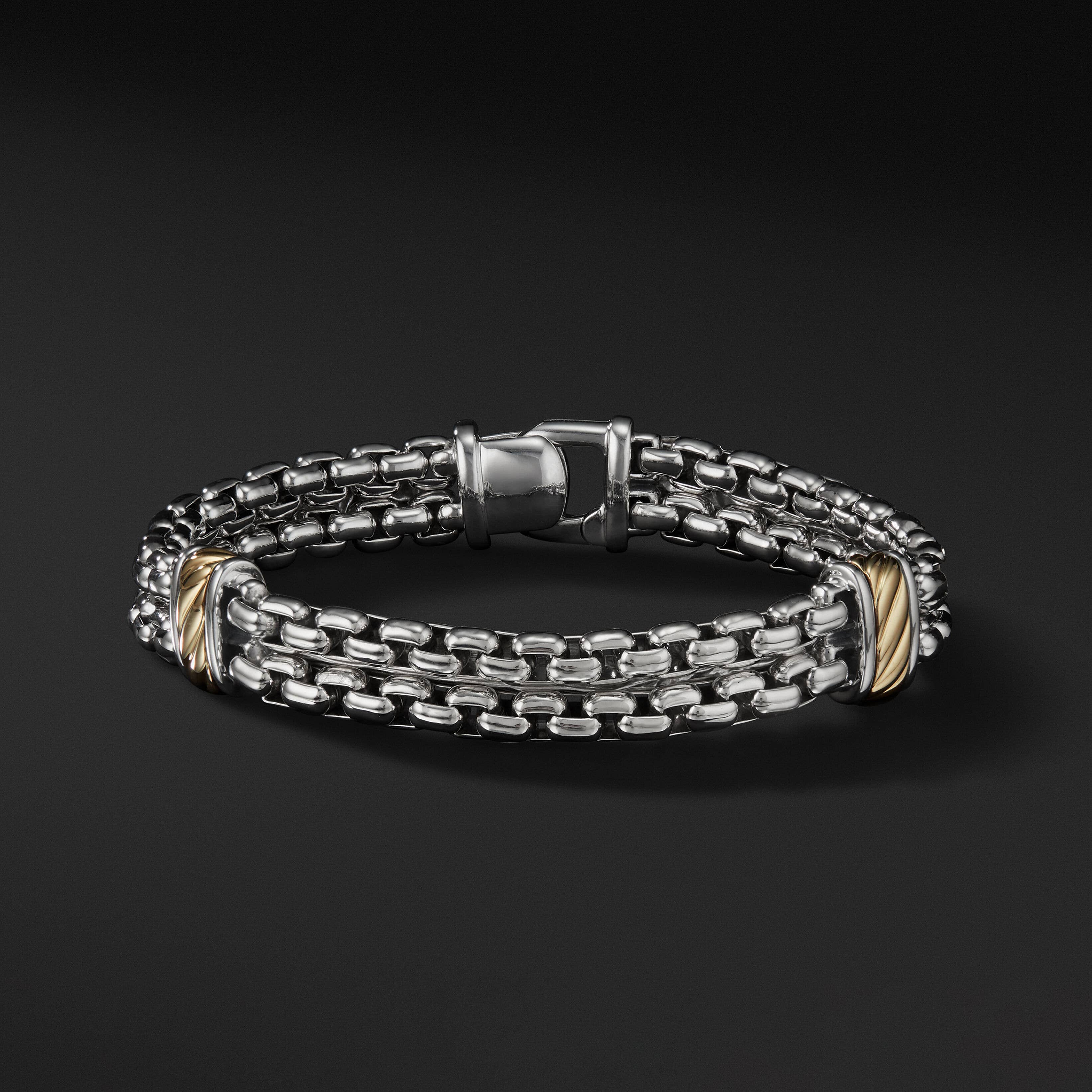 Cable Two Row Box Chain Bracelet with 18K Yellow Gold