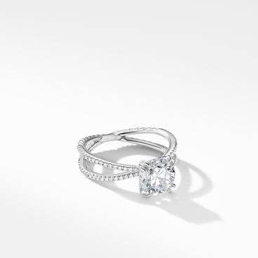 DY Crossover Pavé Engagement Ring in Platinum, Cushion 