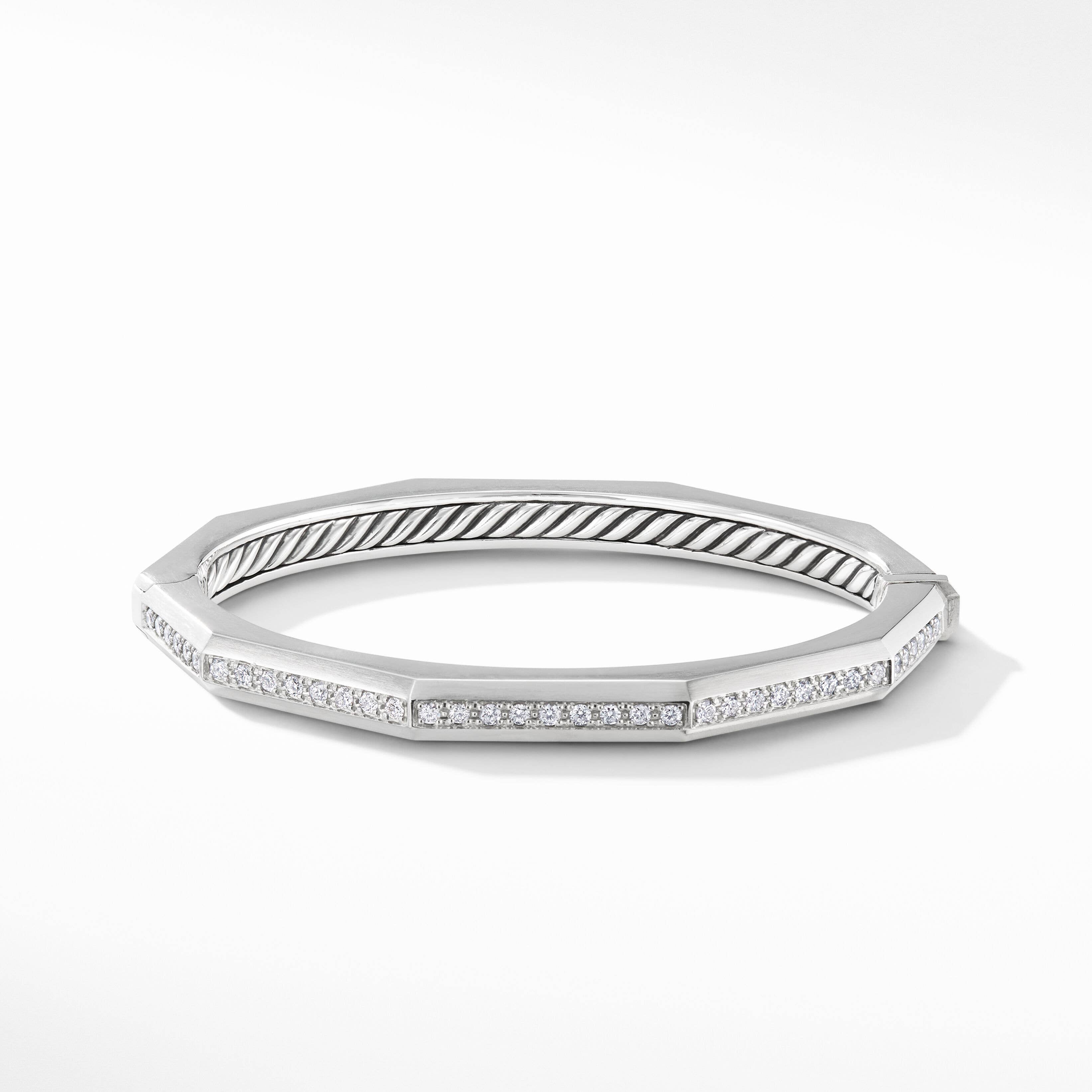 Stax Faceted Bracelet in Sterling Silver with Pavé Diamonds