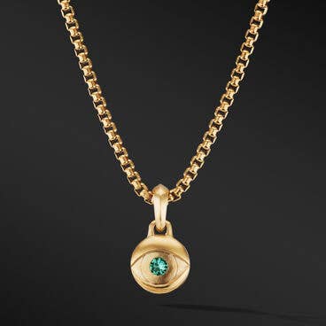 Evil Eye Amulet in 18K Yellow Gold with Emerald