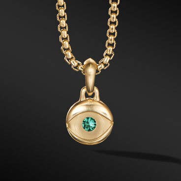 Evil Eye Amulet in 18K Yellow Gold with Emerald