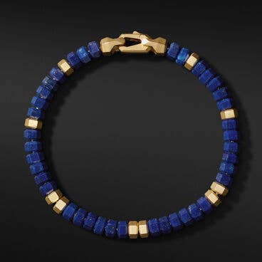Hex Spiritual Beads Bracelet with Lapis and 18K Yellow Gold