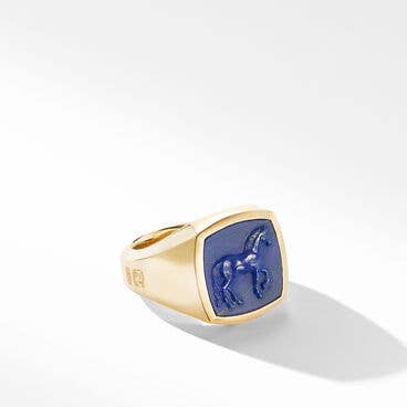 Petrvs® Horse Signet Ring in 18K Yellow Gold with Lapis