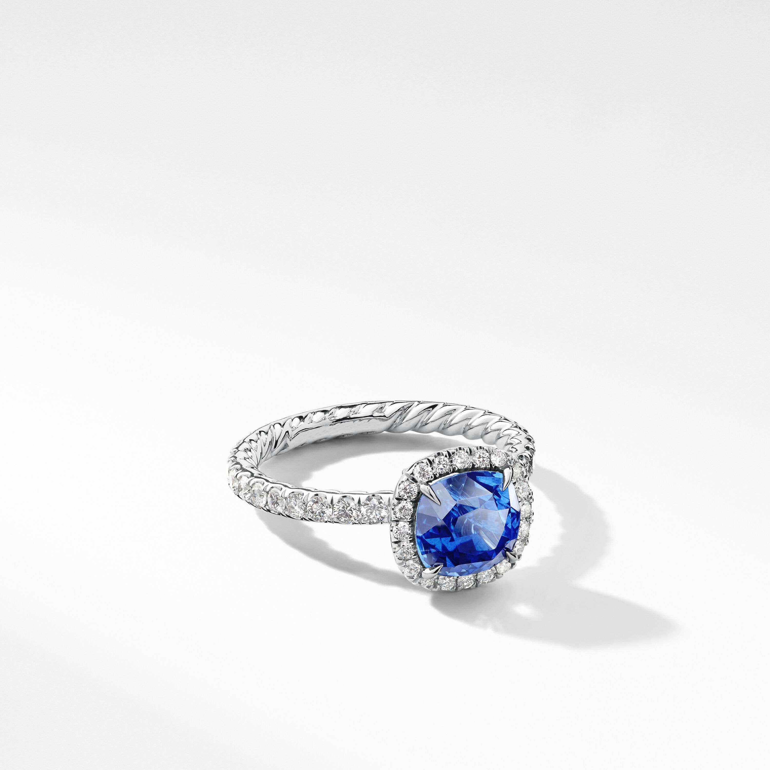 DY Capri® Engagement Ring in Platinum with Blue Sapphire, Cushion
