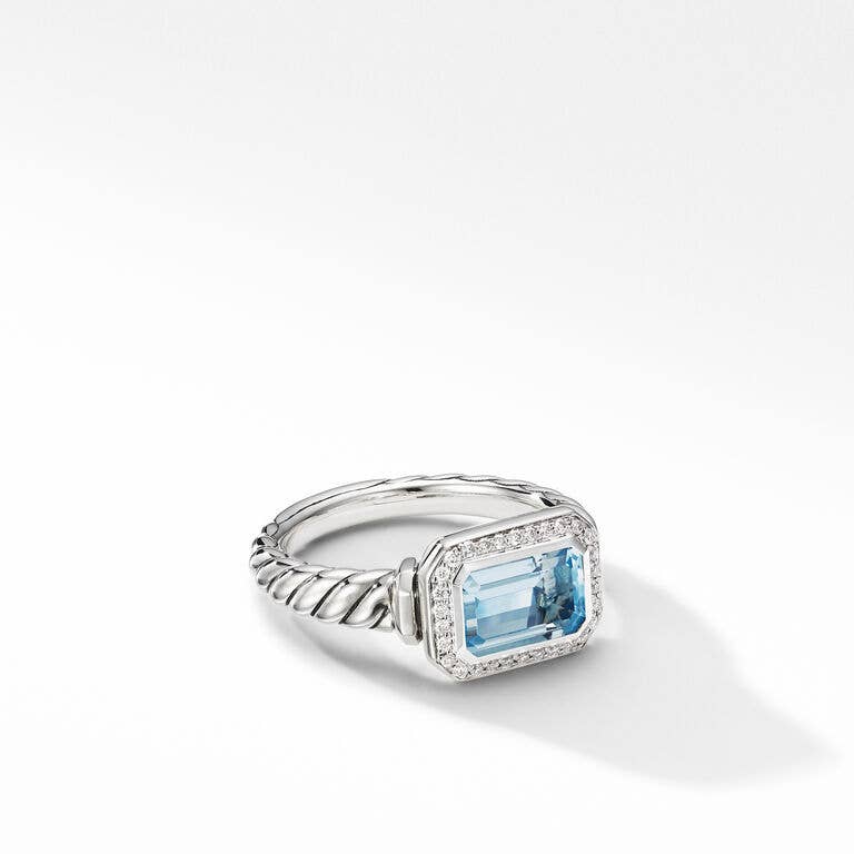David Yurman | Novella Ring with Blue Topaz and Pavé Diamonds