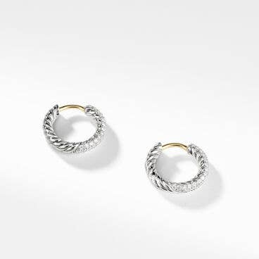 Petite Pavé Huggie Hoop Earrings in Sterling Silver with Diamonds