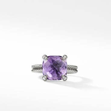 Chatelaine® Ring in Sterling Silver with Amethyst and Pavé Diamonds