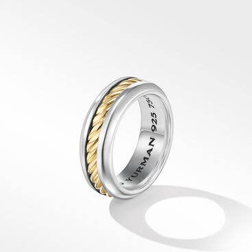 Cable Inset Band Ring in Sterling Silver with 18K Yellow Gold