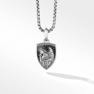 St. Michael Amulet in Sterling Silver with Pavé Black Diamonds