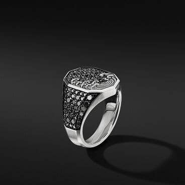 Waves Signet Ring with Pavé Black Diamonds