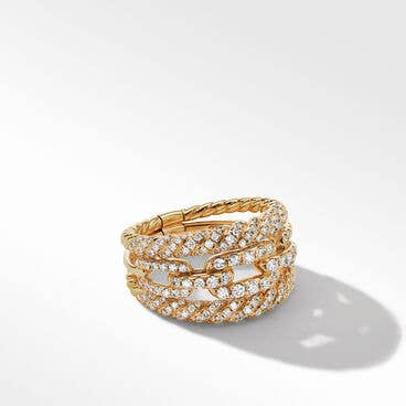 Stax Three Row Ring in 18K Yellow Gold with Full Pavé, 14mm