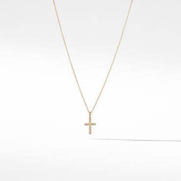 Cable Collectibles Cross Necklace in 18K Yellow Gold with Diamonds, 17mm