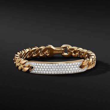 Curb Chain ID Bracelet in 18K Yellow Gold with Pavé Diamonds