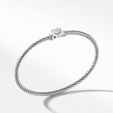Cable Collectibles® Heart Bracelet in Sterling Silver with Pavé Diamonds