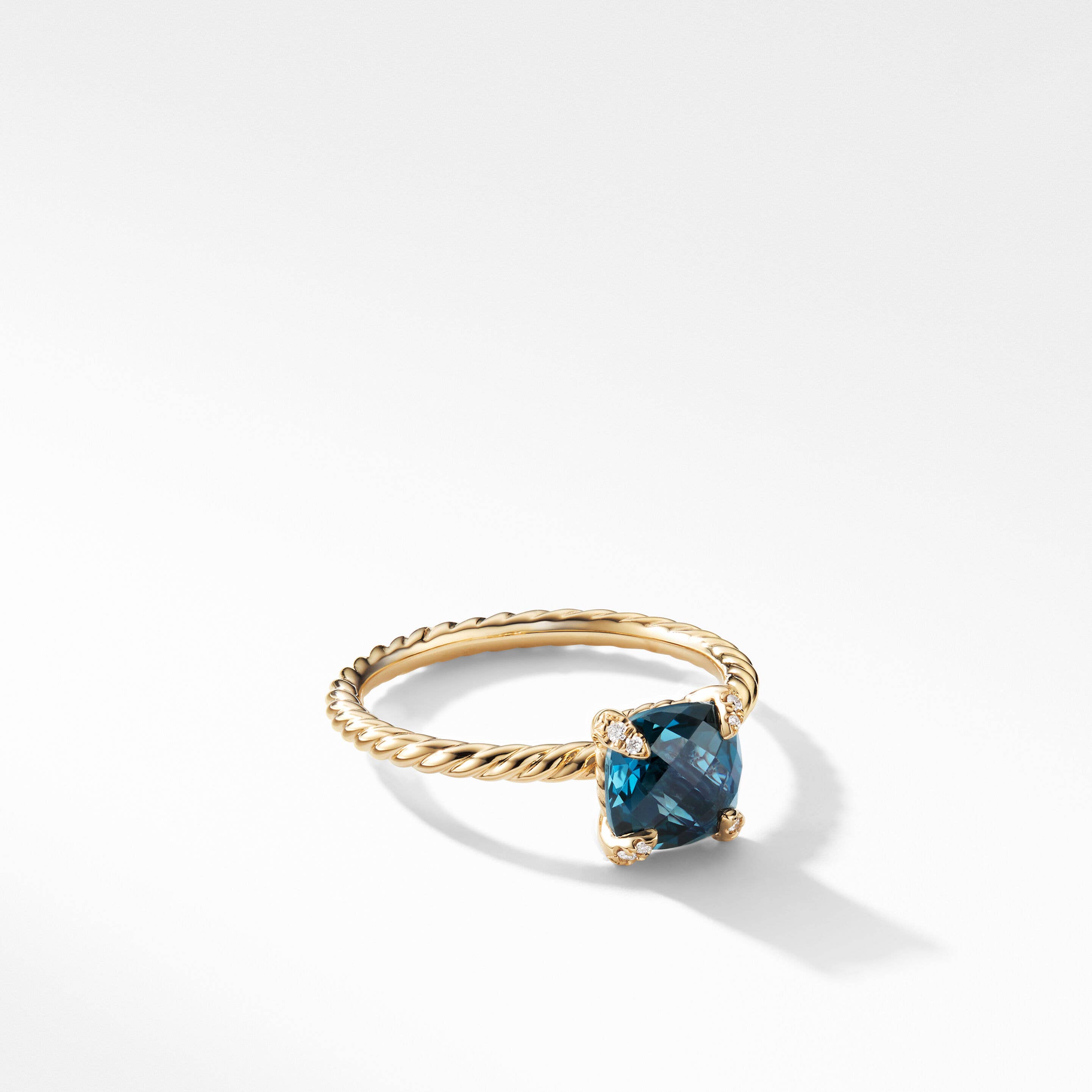 Chatelaine® Ring in 18K Yellow Gold with Hampton Blue Topaz and Pavé Diamonds