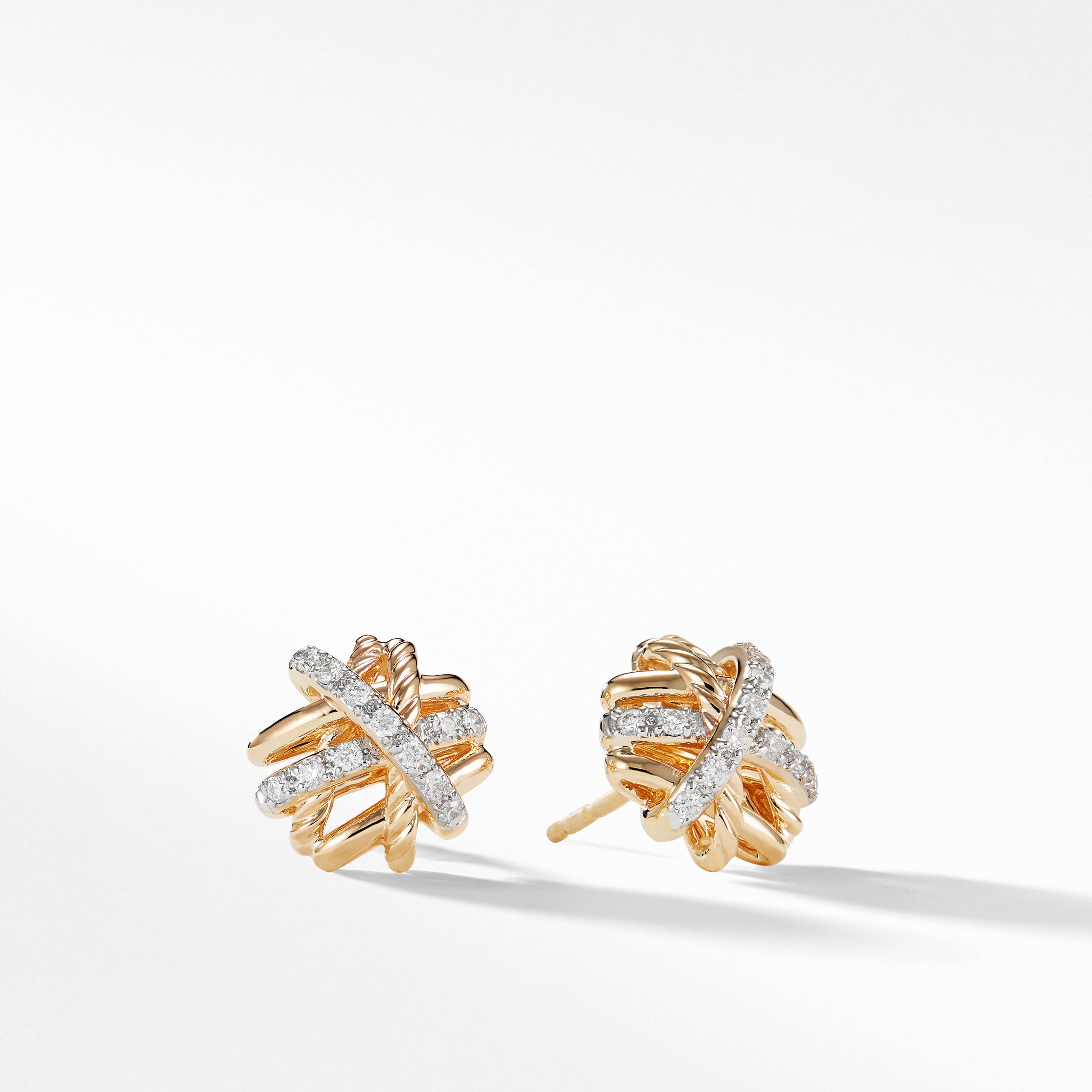 Crossover Stud Earrings in 18K Yellow Gold with Pavé Diamonds