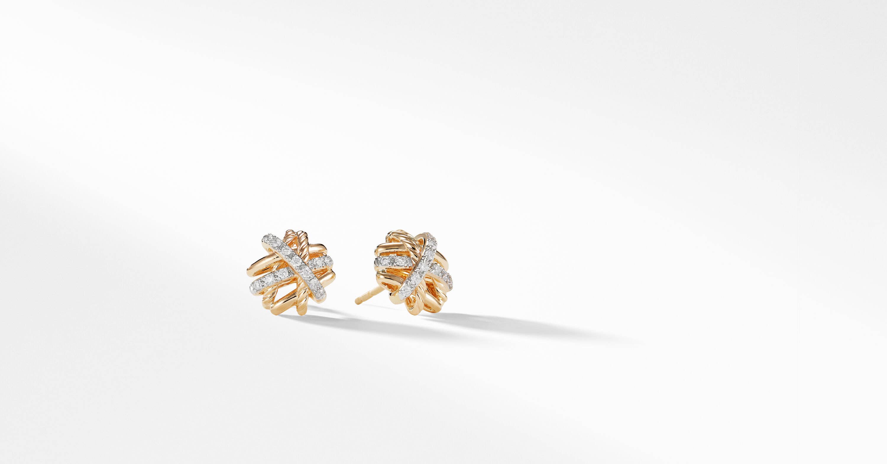 David Yurman Crossover Stud Earrings In 18k Yellow Gold With Pavé ...