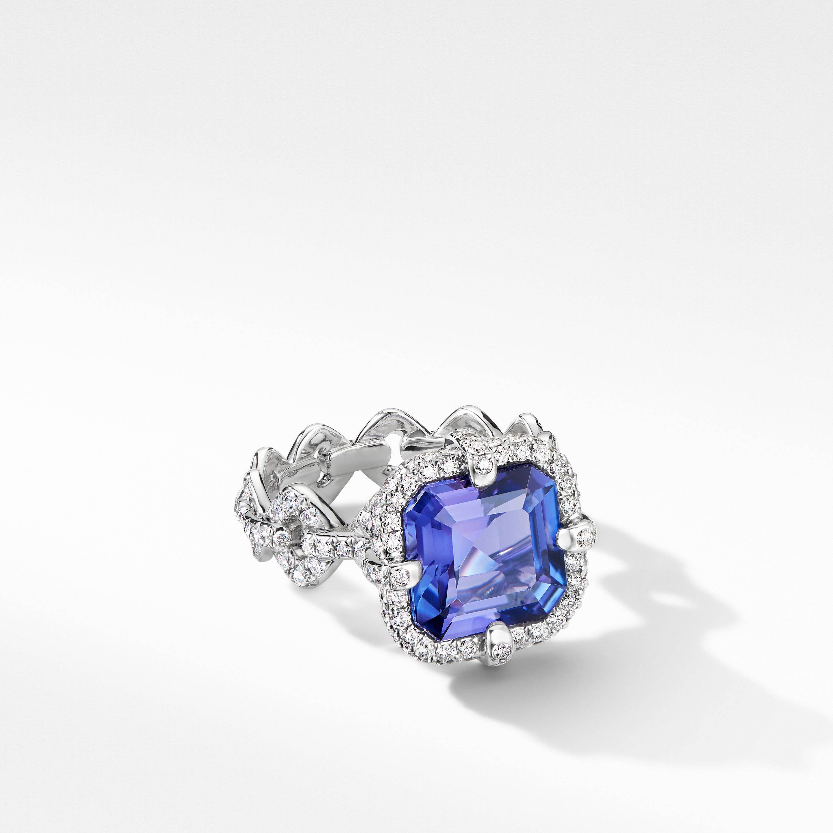 DY Lumina Cushion Ring in White Gold with Tanzanite and Diamonds