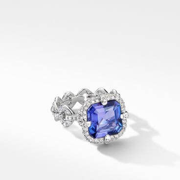 DY Lumina Cushion Ring in White Gold with Tanzanite and Diamonds