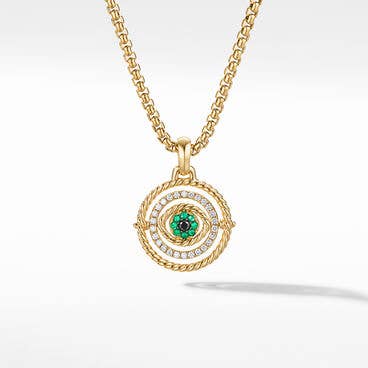 Evil Eye Mobile Amulet in 18K Yellow Gold with Pavé Emeralds and Diamonds