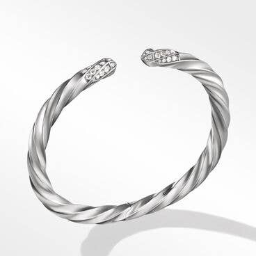 Cable Edge Bracelet in Recycled Sterling Silver with Diamonds, 5.5mm