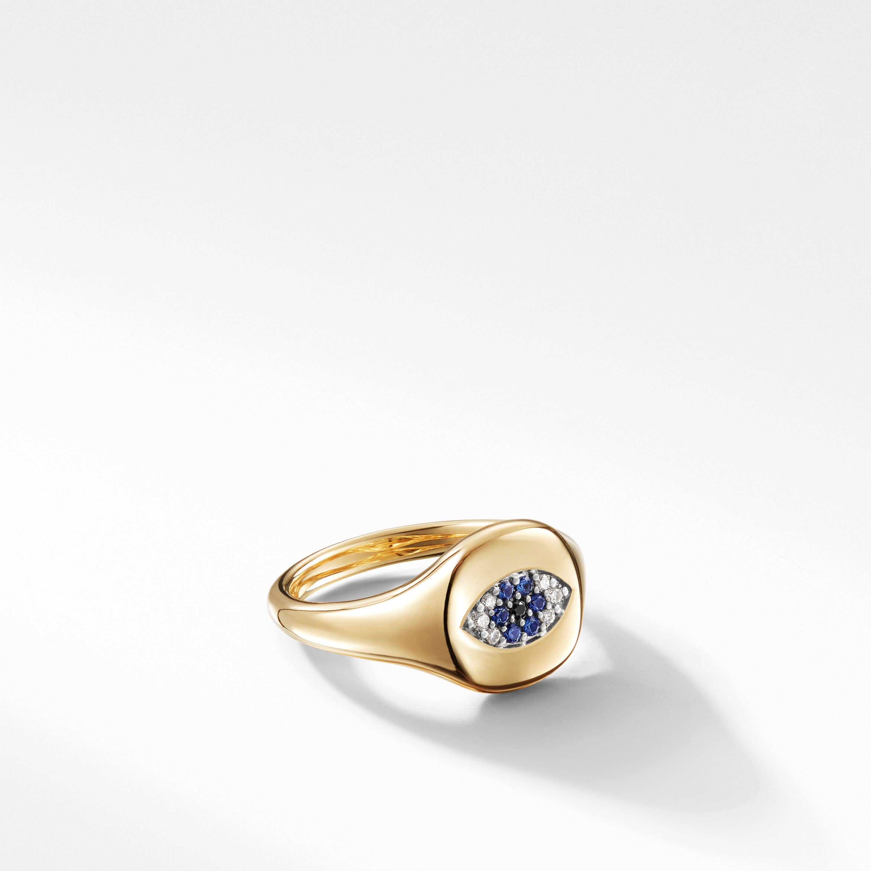 Cable Collectibles® Evil Eye Pinky Ring in 18K Yellow Gold with Pavé Sapphires and Diamonds
