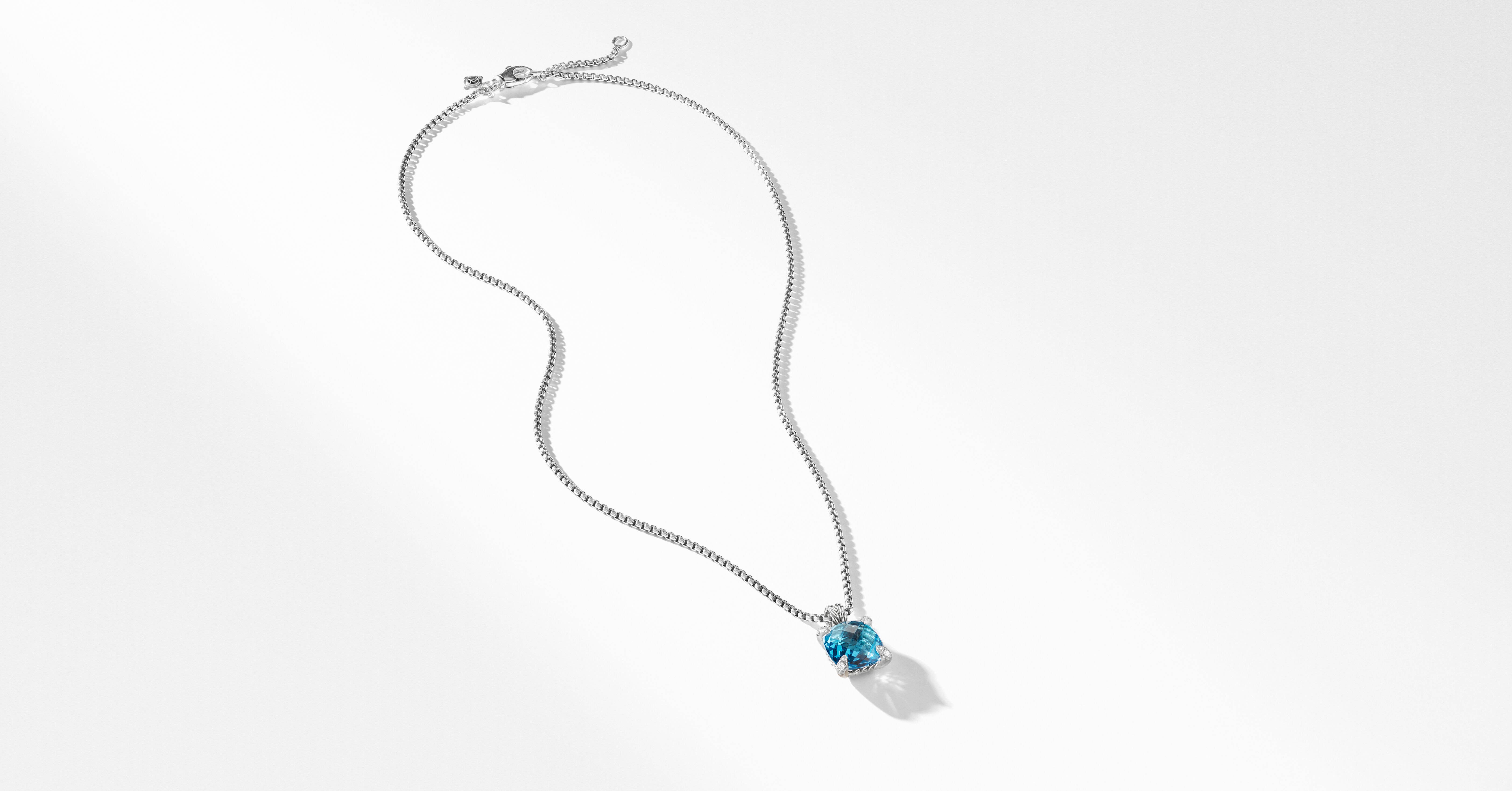 Chatelaine® Pendant Necklace in Sterling Silver with Blue Topaz 