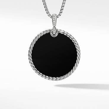DY Elements® Disc Pendant in Sterling Silver with Black Onyx Reversible to Mother of Pearl and Pavé Diamonds
